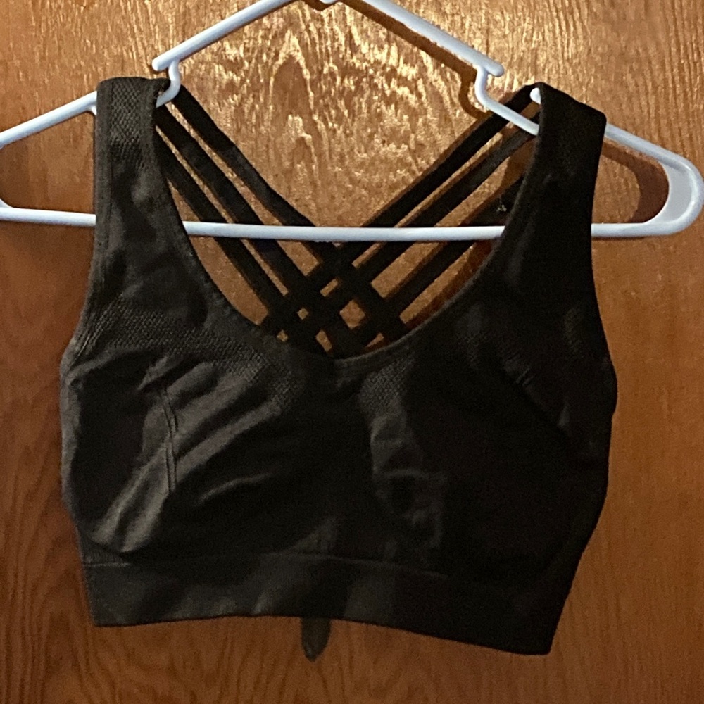 Black sports bra with criss cross back, medium